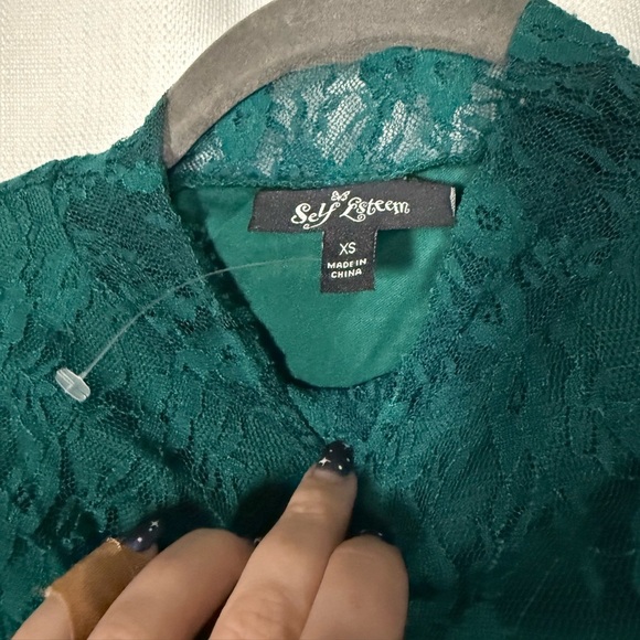 Self Esteem Emerald Green Lace Long Sleeve Bodysuit XS - Picture 3 of 8